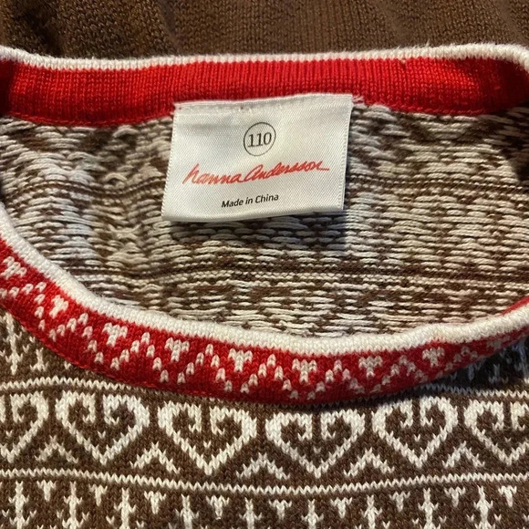 HANNA ANDERSSON EUC GIRLS SWEATER DRESS BROWN WHITE RED TOP BOTTOM SIZE 5 110 - Picture 5 of 5